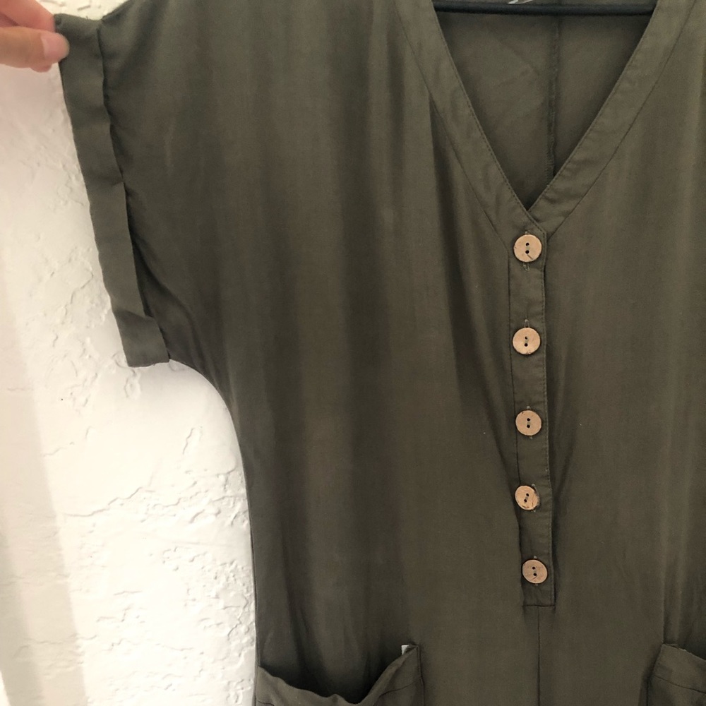 Green Button Front Jumpsuit